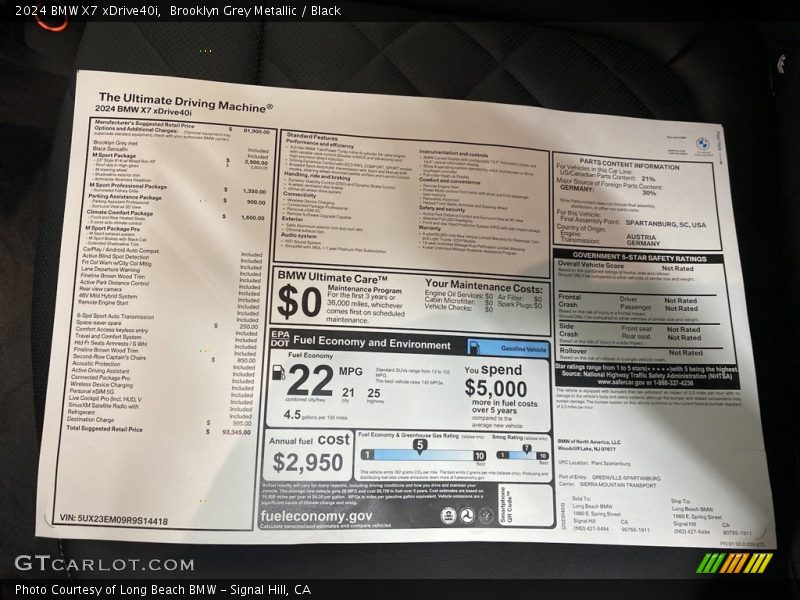  2024 X7 xDrive40i Window Sticker