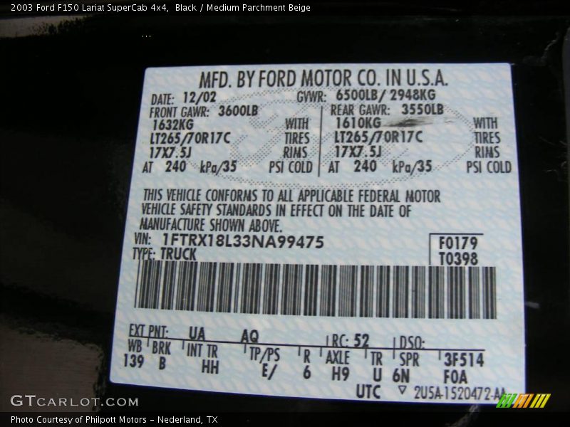 Black / Medium Parchment Beige 2003 Ford F150 Lariat SuperCab 4x4