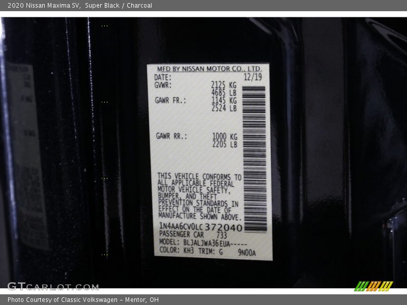 Super Black / Charcoal 2020 Nissan Maxima SV