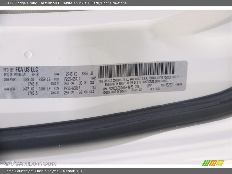 White Knuckle / Black/Light Graystone 2019 Dodge Grand Caravan SXT