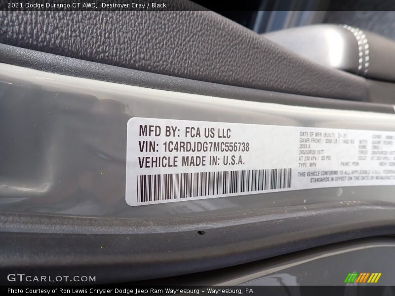 Destroyer Gray / Black 2021 Dodge Durango GT AWD