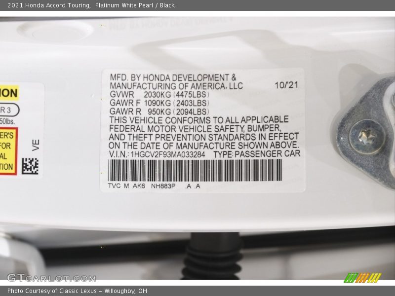 Platinum White Pearl / Black 2021 Honda Accord Touring