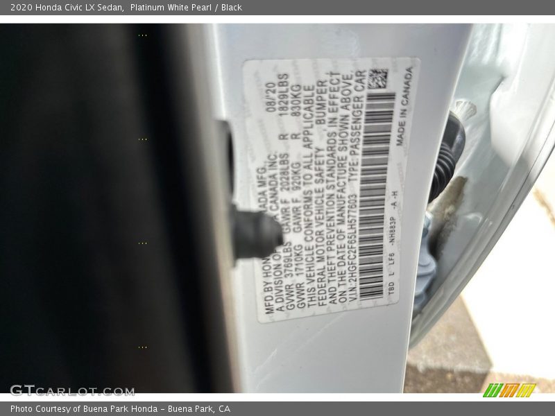 Platinum White Pearl / Black 2020 Honda Civic LX Sedan