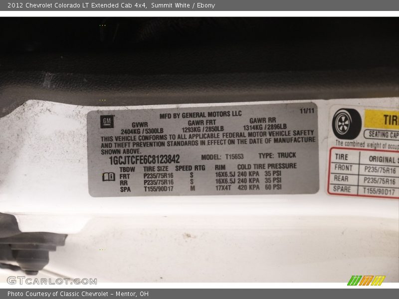 Summit White / Ebony 2012 Chevrolet Colorado LT Extended Cab 4x4