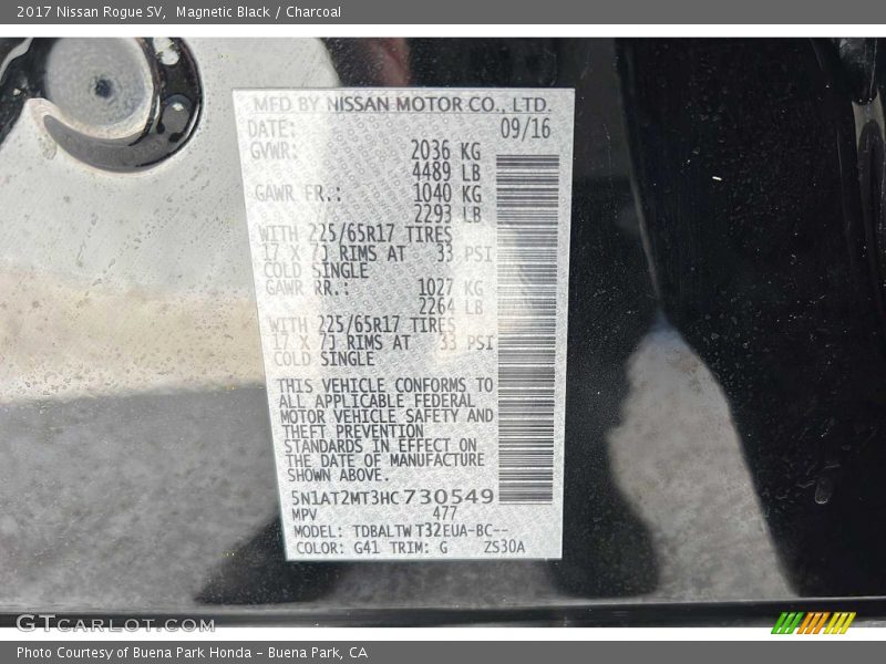 2017 Rogue SV Magnetic Black Color Code G41