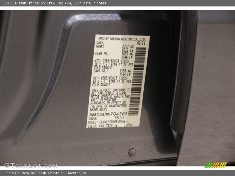 Gun Metallic / Steel 2021 Nissan Frontier SV Crew Cab 4x4