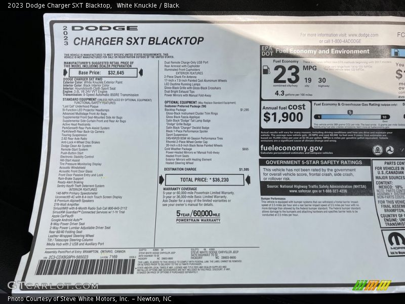  2023 Charger SXT Blacktop Window Sticker