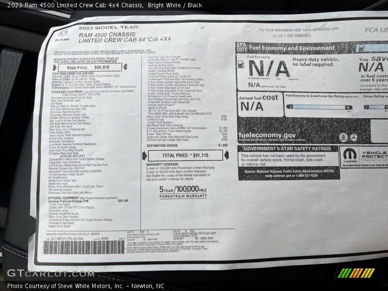  2023 4500 Limited Crew Cab 4x4 Chassis Window Sticker