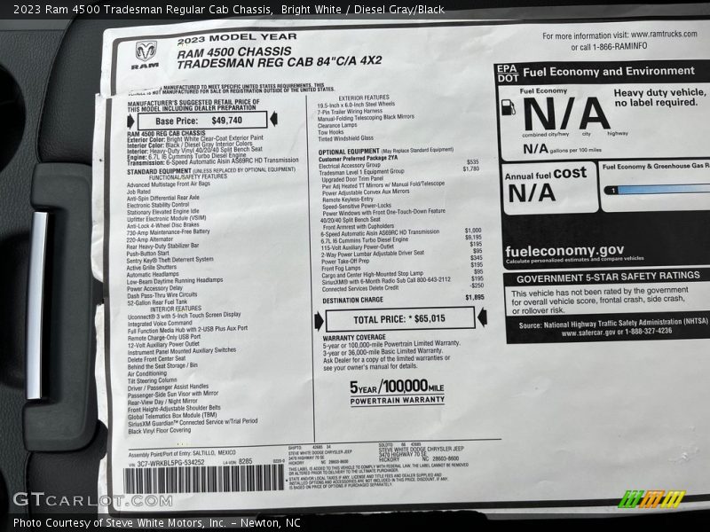  2023 4500 Tradesman Regular Cab Chassis Window Sticker