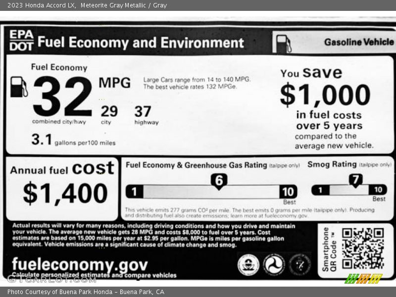 Meteorite Gray Metallic / Gray 2023 Honda Accord LX