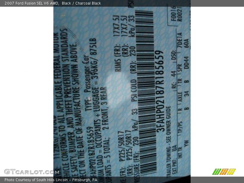 Black / Charcoal Black 2007 Ford Fusion SEL V6 AWD