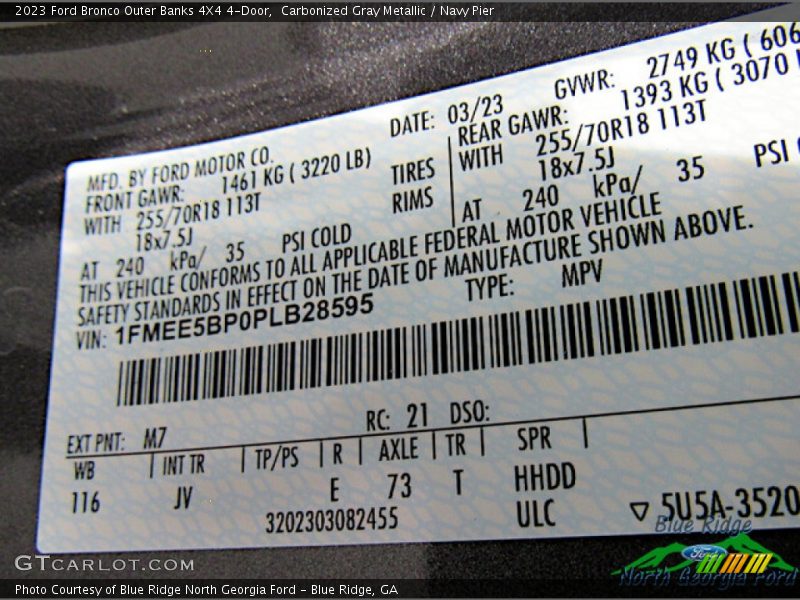 Carbonized Gray Metallic / Navy Pier 2023 Ford Bronco Outer Banks 4X4 4-Door