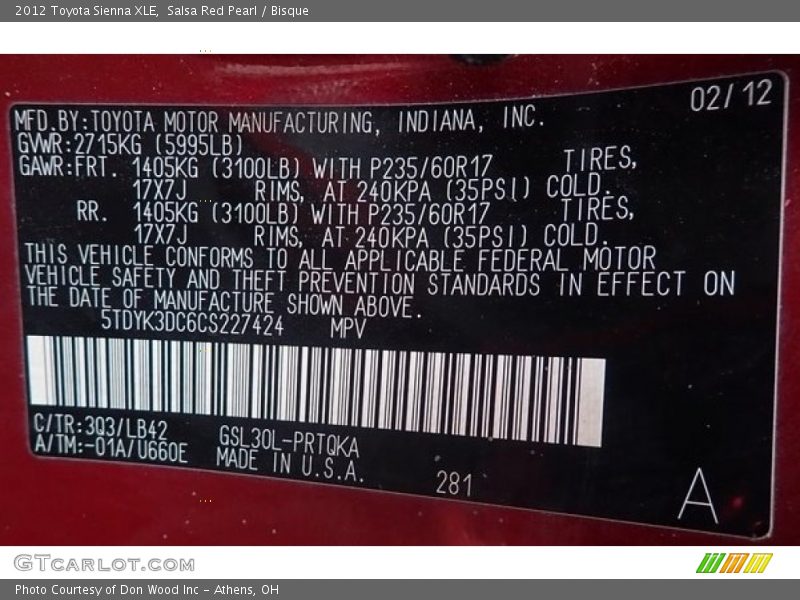 Salsa Red Pearl / Bisque 2012 Toyota Sienna XLE