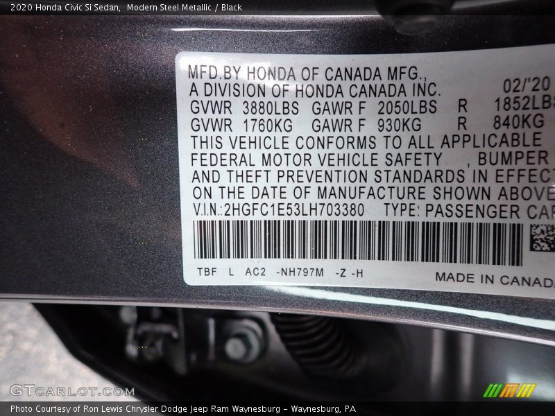 Modern Steel Metallic / Black 2020 Honda Civic Si Sedan