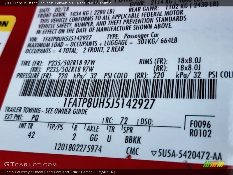 2018 Mustang EcoBoost Convertible Race Red Color Code PQ