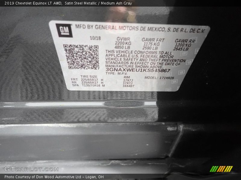 Satin Steel Metallic / Medium Ash Gray 2019 Chevrolet Equinox LT AWD