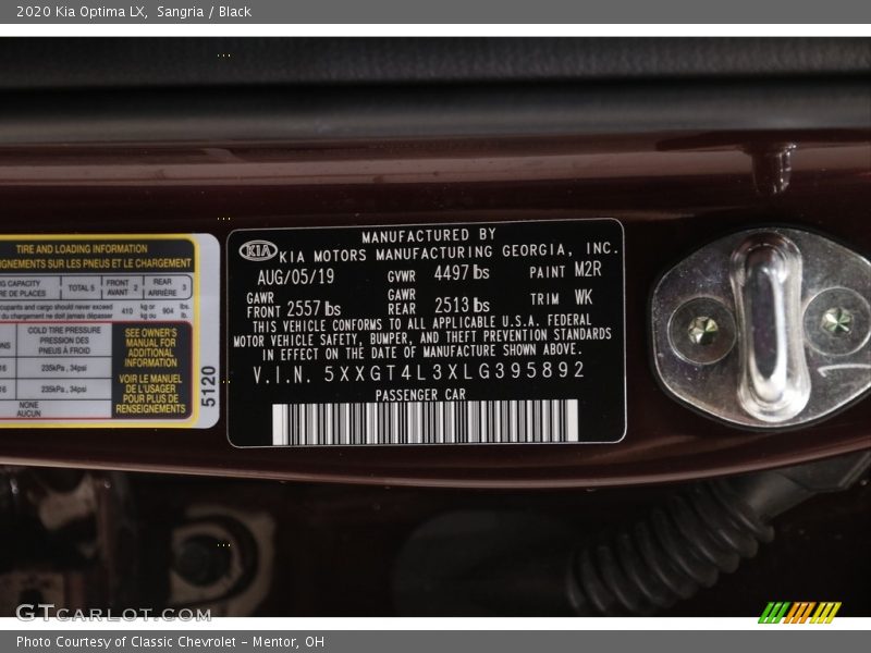 2020 Optima LX Sangria Color Code M2R