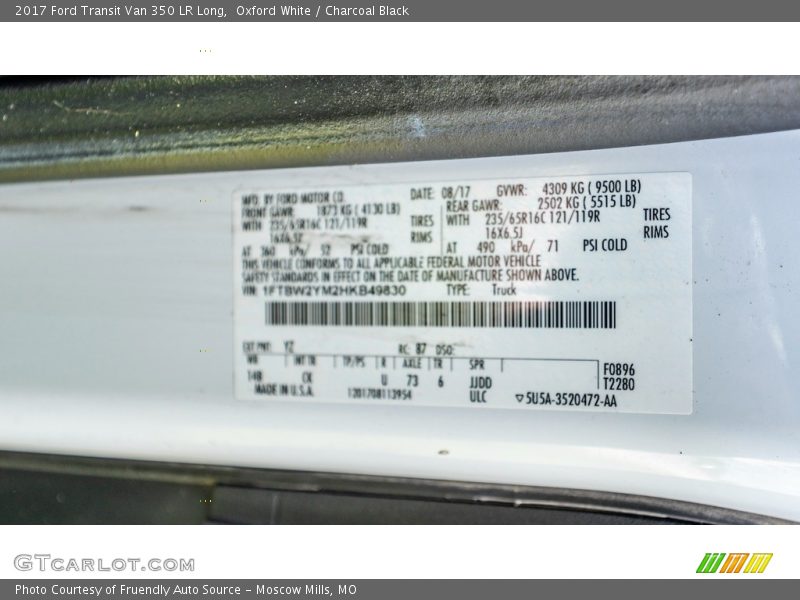 Oxford White / Charcoal Black 2017 Ford Transit Van 350 LR Long