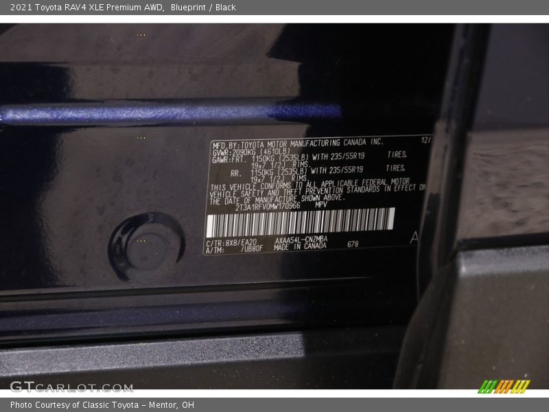 2021 RAV4 XLE Premium AWD Blueprint Color Code 8X8