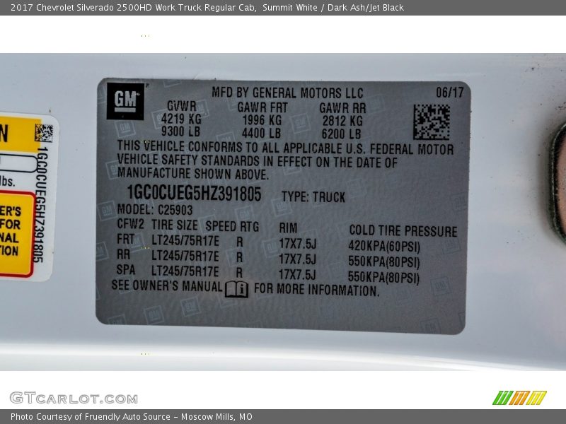 Summit White / Dark Ash/Jet Black 2017 Chevrolet Silverado 2500HD Work Truck Regular Cab