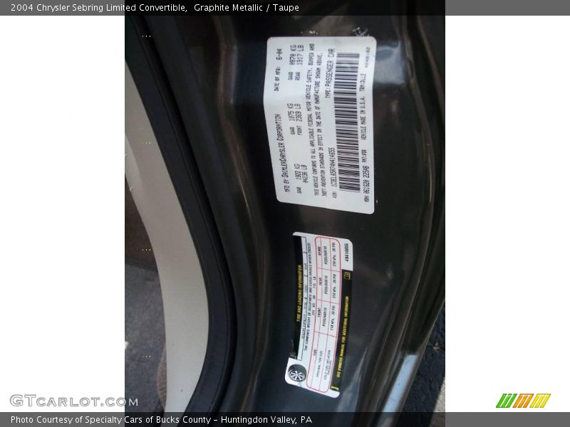 Graphite Metallic / Taupe 2004 Chrysler Sebring Limited Convertible