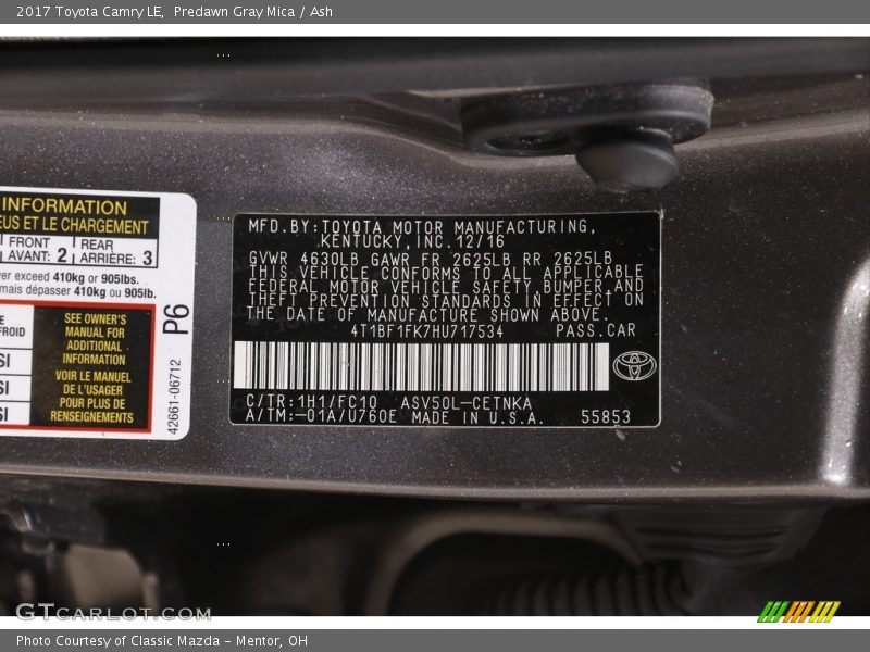 Predawn Gray Mica / Ash 2017 Toyota Camry LE