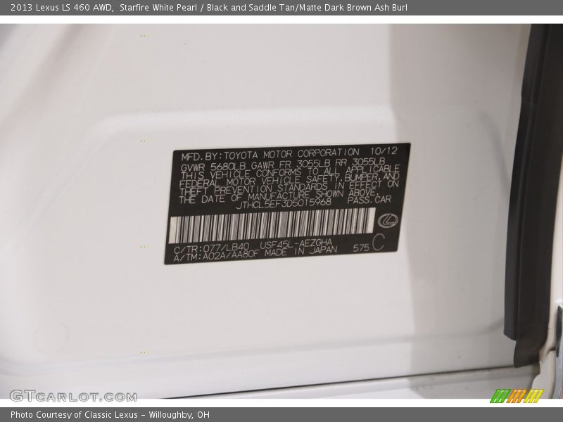 2013 LS 460 AWD Starfire White Pearl Color Code 077