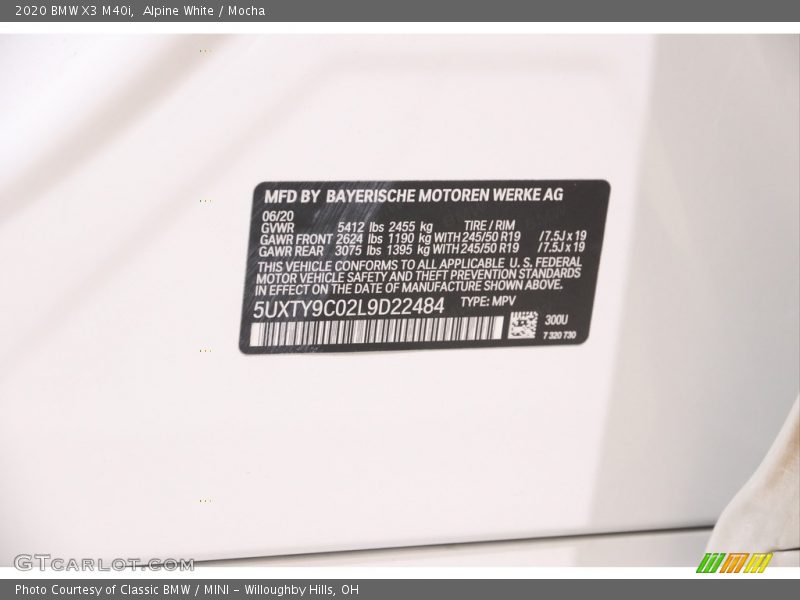 Alpine White / Mocha 2020 BMW X3 M40i