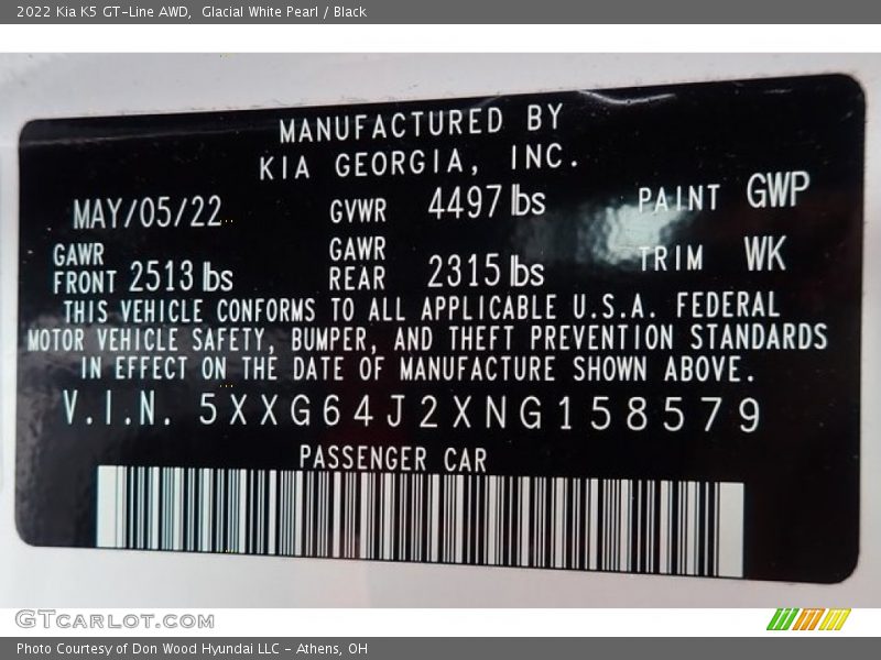 Glacial White Pearl / Black 2022 Kia K5 GT-Line AWD