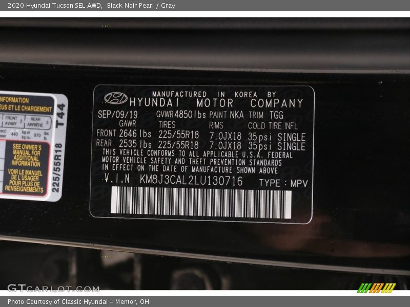 Black Noir Pearl / Gray 2020 Hyundai Tucson SEL AWD