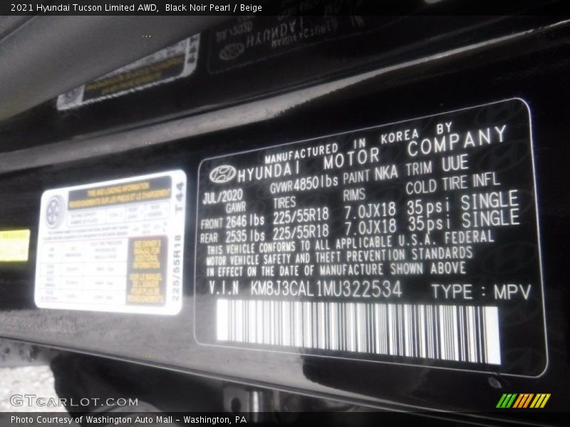 Black Noir Pearl / Beige 2021 Hyundai Tucson Limited AWD