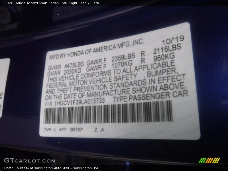 Still Night Pearl / Black 2020 Honda Accord Sport Sedan