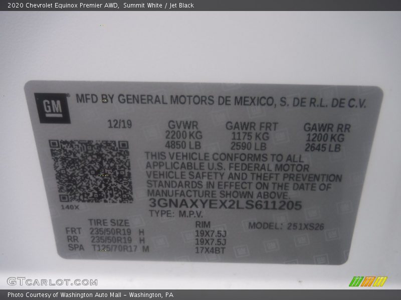 Summit White / Jet Black 2020 Chevrolet Equinox Premier AWD