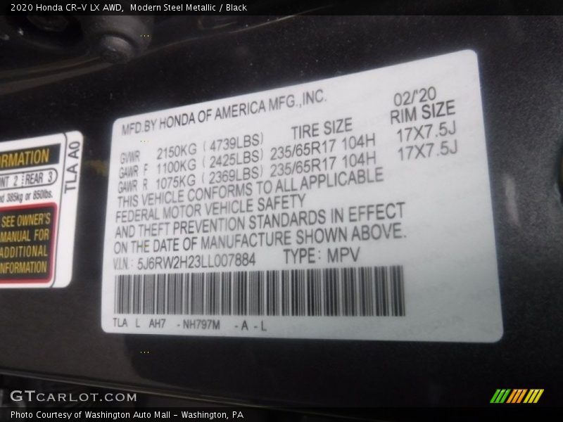 Modern Steel Metallic / Black 2020 Honda CR-V LX AWD