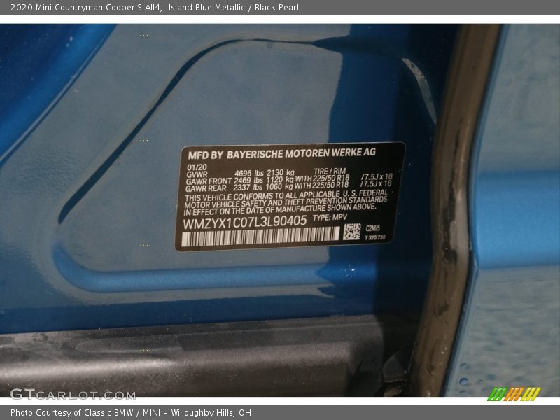 Island Blue Metallic / Black Pearl 2020 Mini Countryman Cooper S All4