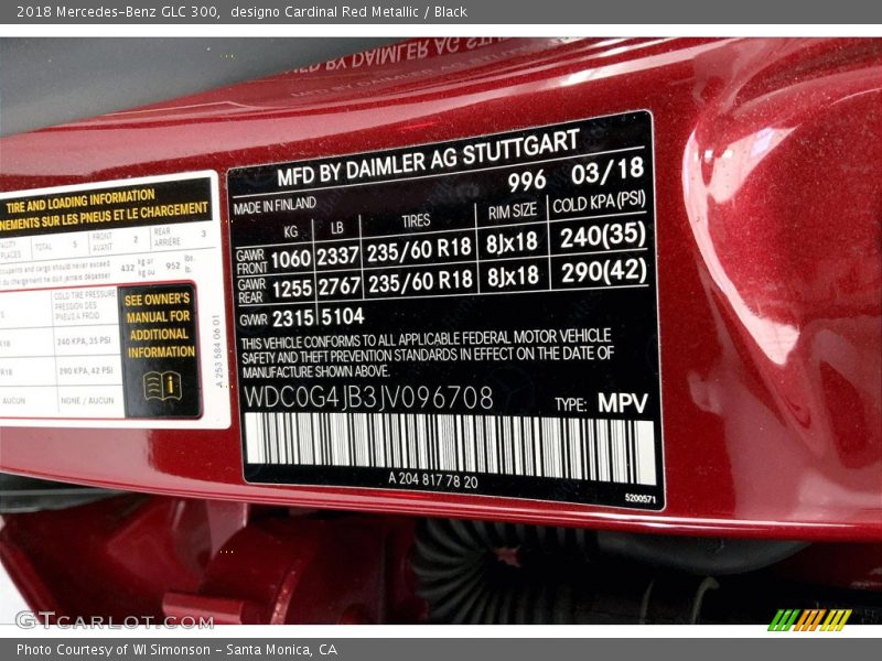 designo Cardinal Red Metallic / Black 2018 Mercedes-Benz GLC 300