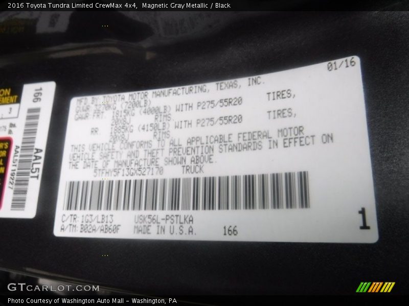 Magnetic Gray Metallic / Black 2016 Toyota Tundra Limited CrewMax 4x4