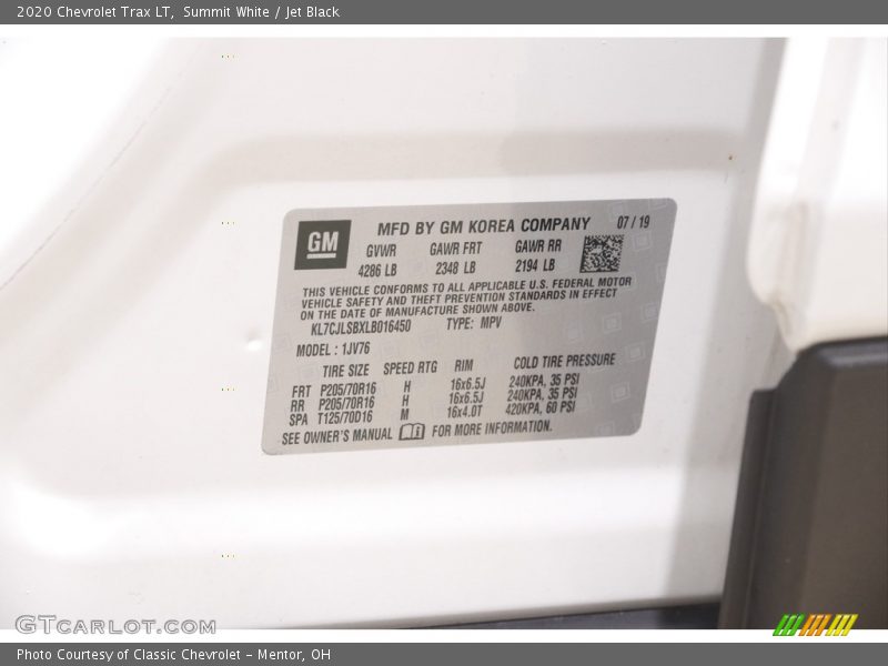 Summit White / Jet Black 2020 Chevrolet Trax LT