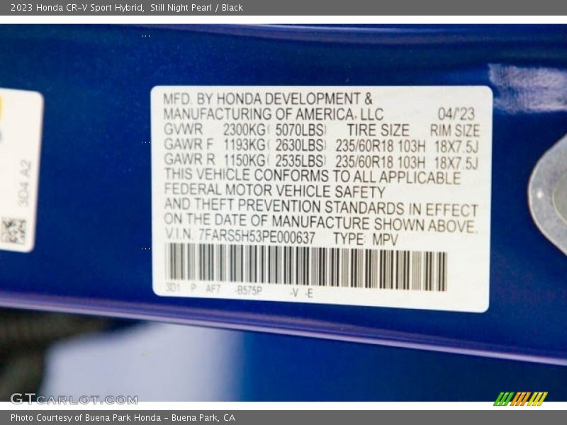 2023 CR-V Sport Hybrid Still Night Pearl Color Code B575P