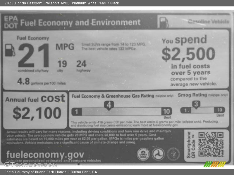 Platinum White Pearl / Black 2023 Honda Passport Trailsport AWD