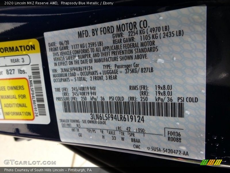 Rhapsody Blue Metallic / Ebony 2020 Lincoln MKZ Reserve AWD