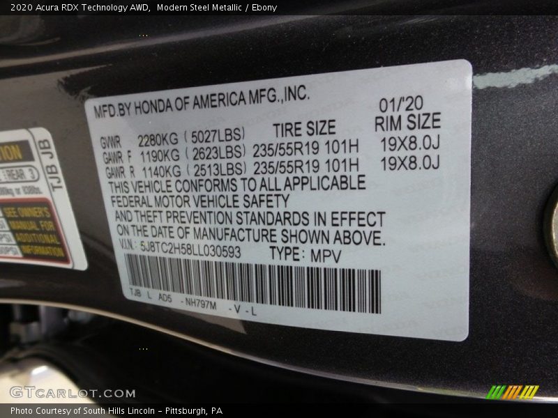 Modern Steel Metallic / Ebony 2020 Acura RDX Technology AWD