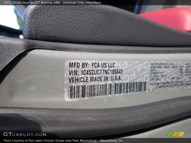 Destroyer Gray / Red/Black 2022 Dodge Durango R/T Blacktop AWD