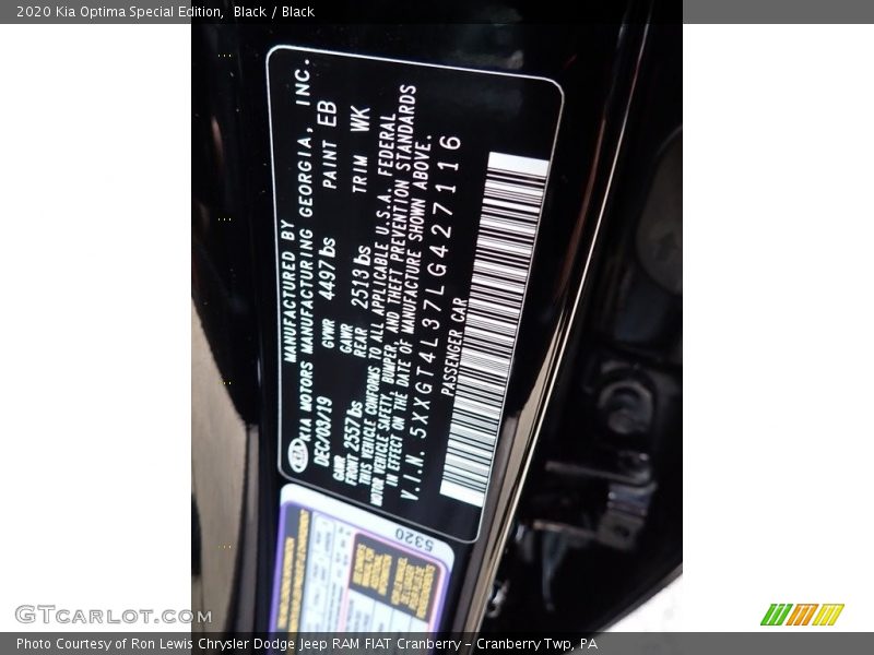 Black / Black 2020 Kia Optima Special Edition