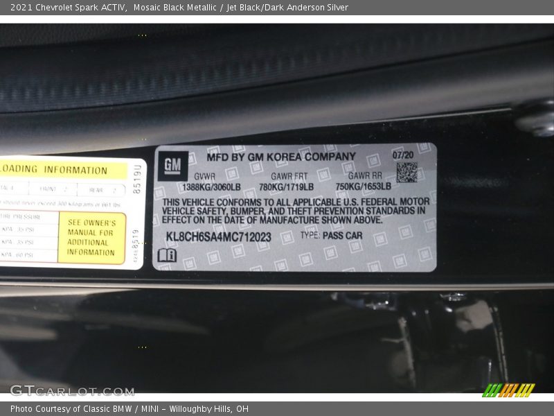 Mosaic Black Metallic / Jet Black/Dark Anderson Silver 2021 Chevrolet Spark ACTIV