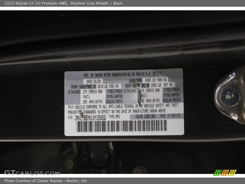 Machine Gray Metallic / Black 2020 Mazda CX-30 Premium AWD
