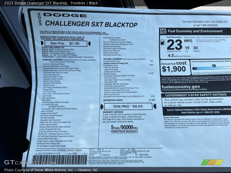  2023 Challenger SXT Blacktop Window Sticker