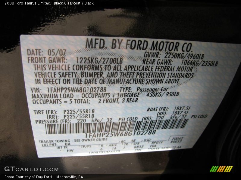Black Clearcoat / Black 2008 Ford Taurus Limited