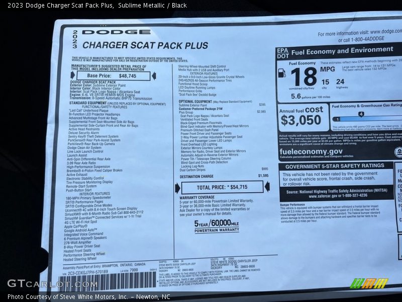  2023 Charger Scat Pack Plus Window Sticker