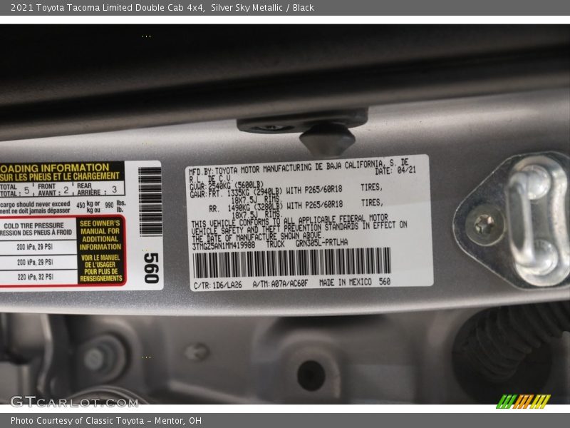 Silver Sky Metallic / Black 2021 Toyota Tacoma Limited Double Cab 4x4
